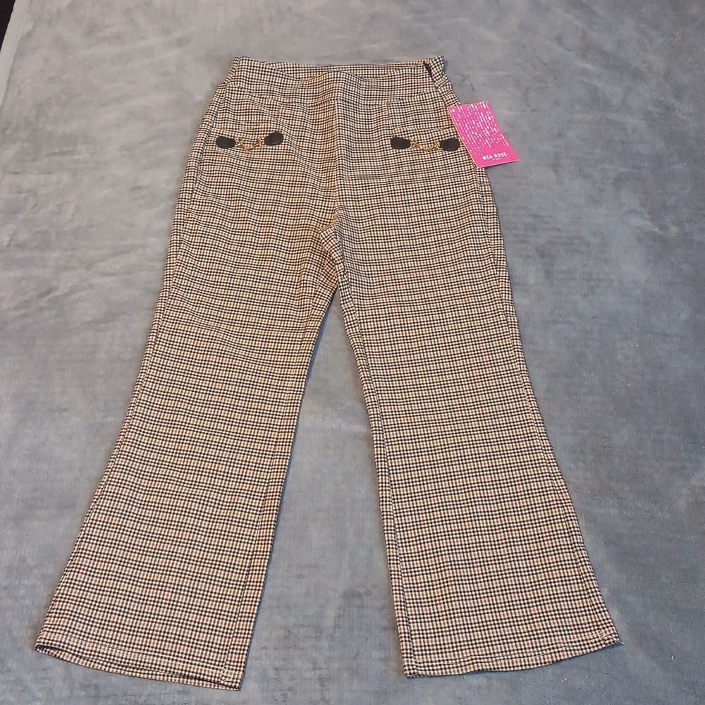Brown & Black Checkered Wide Leg Pants, Stretchy, Womens Large, Mia Rose NWT